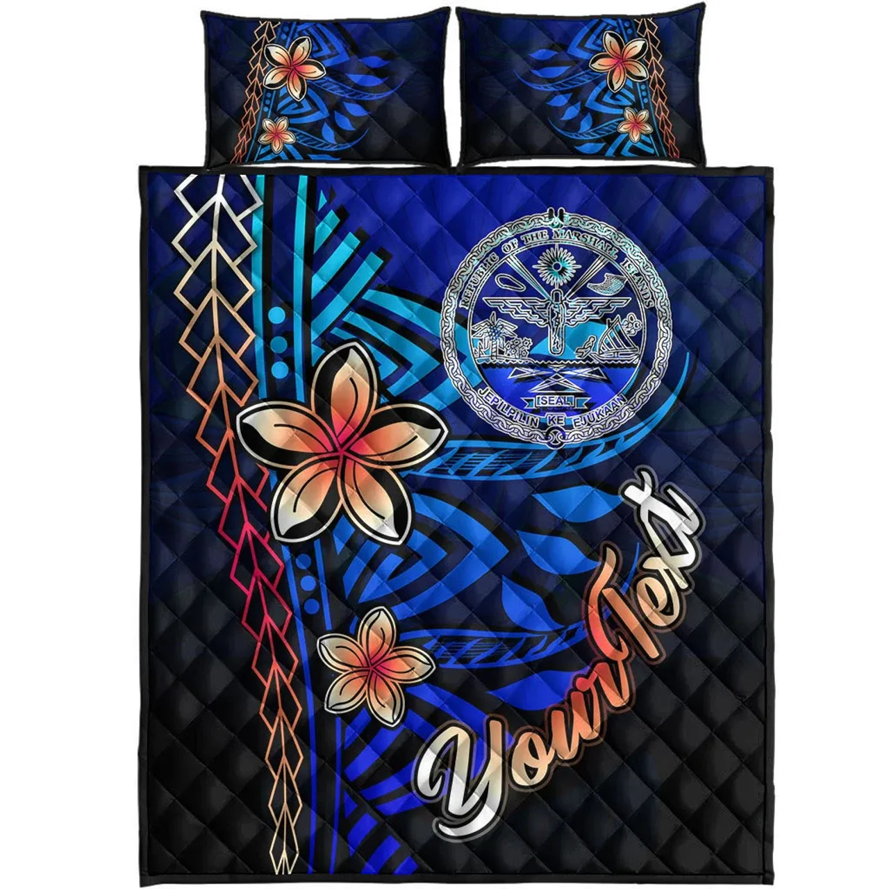Marshall Islands Custom Personalised Quilt Bed Set - Vintage Tribal Mountain Crest 5