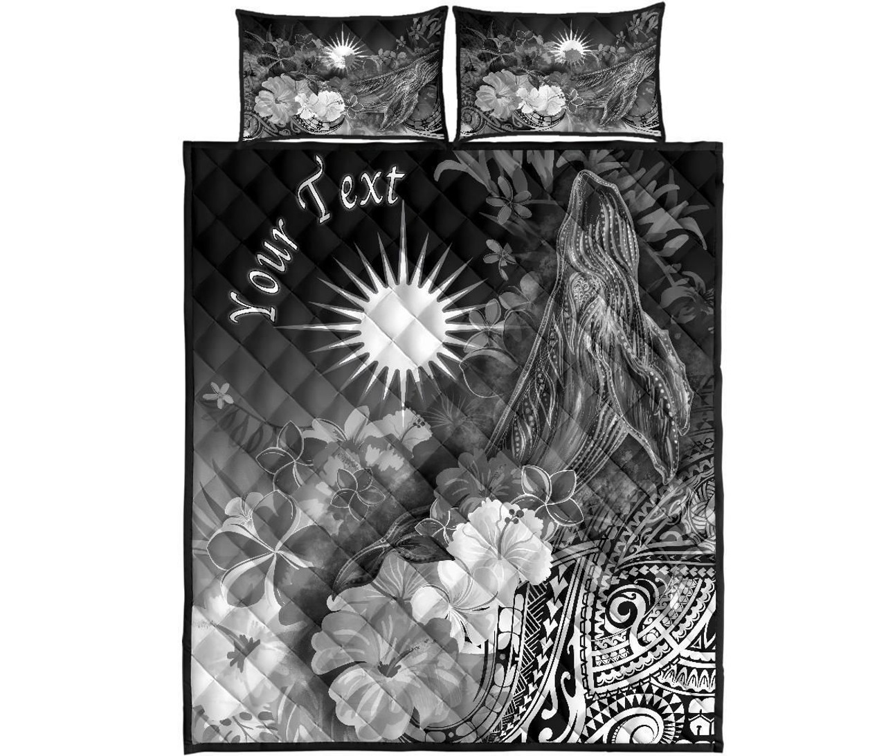 Marshall Islands Custom Personalised Quilt Bed Set - Humpback Whale with Tropical Flowers (White) 5