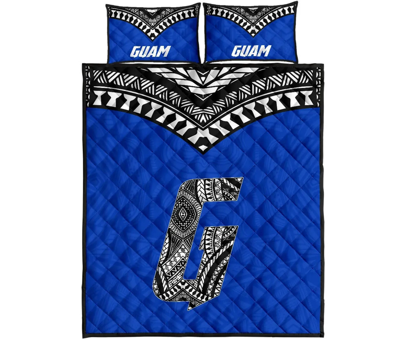 Guam Quilt Bed Set - Guam Polynesian Tattoo Blue Version 1