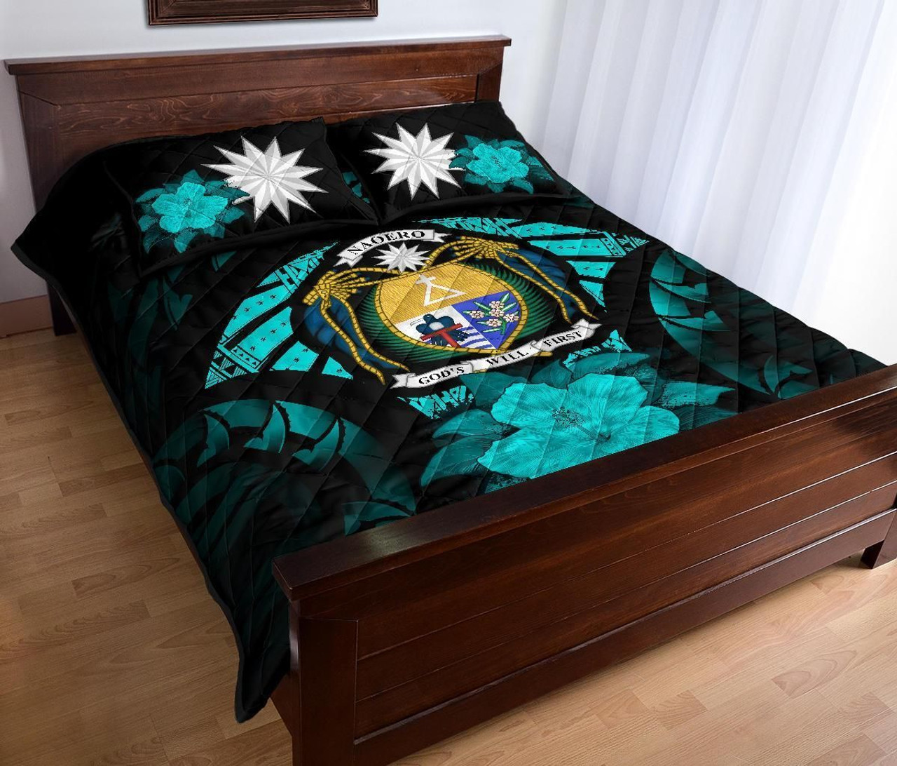 Nauru Polynesian Quilt Bed Set Hibiscus Turquoise 3