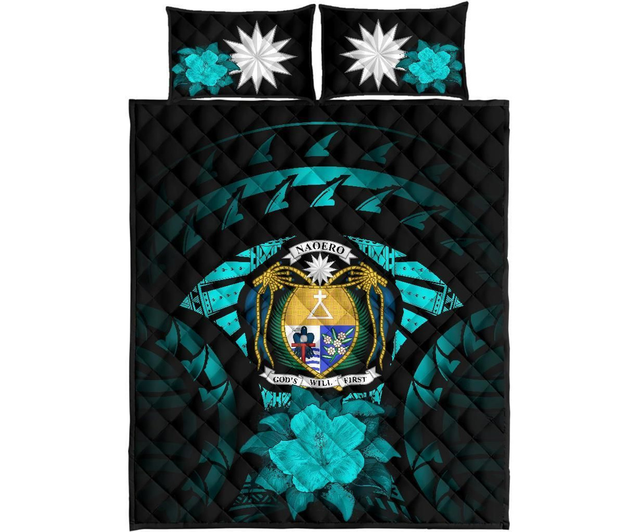Nauru Polynesian Quilt Bed Set Hibiscus Turquoise 5