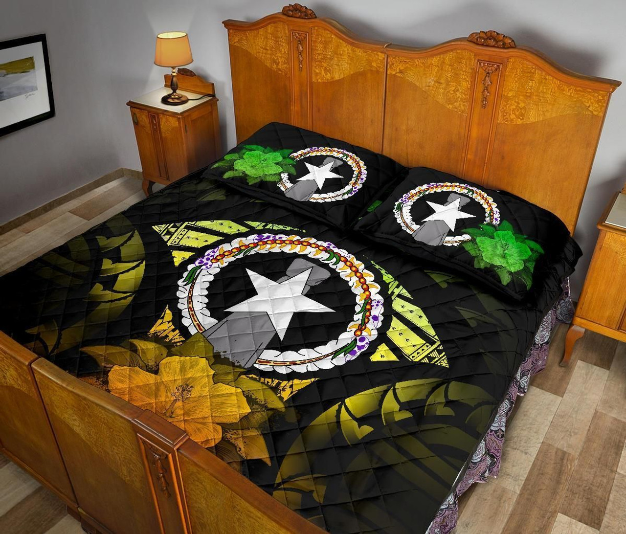 Northern Mariana Islands Polynesian Quilt Bed Set Hibiscus Reggae 4