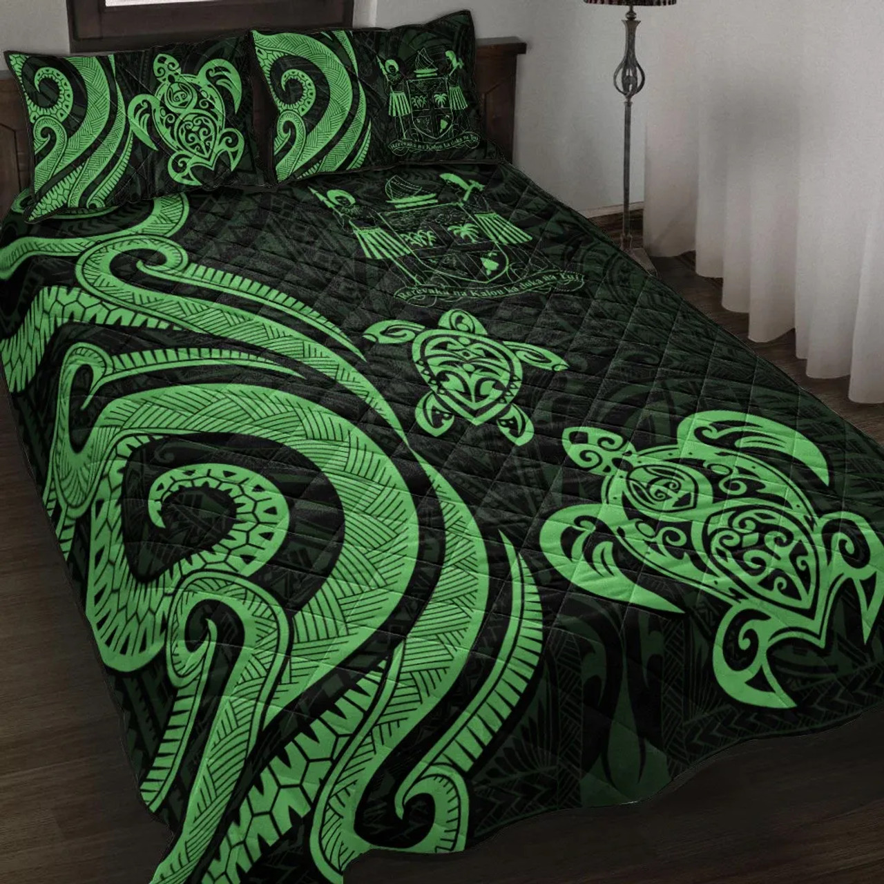 Fiji Quilt Bed Set - Green Tentacle Turtle Crest 1