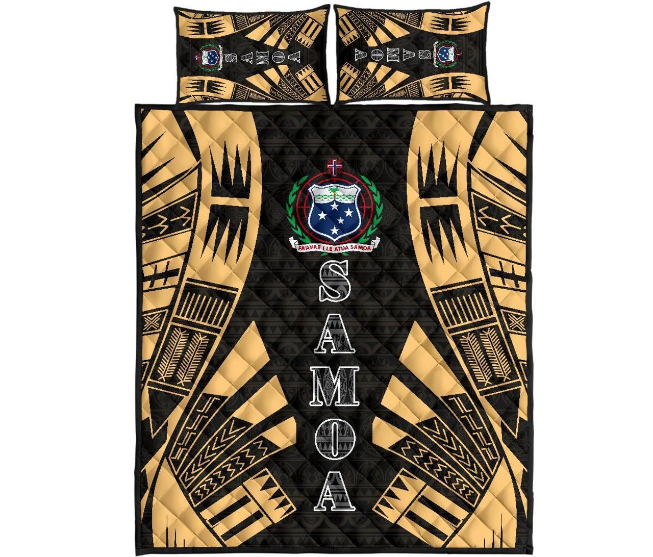 Samoa Quilt Bed Set - Samoa Coat Of Arms Polynesian Yellow Tattoo Style 1