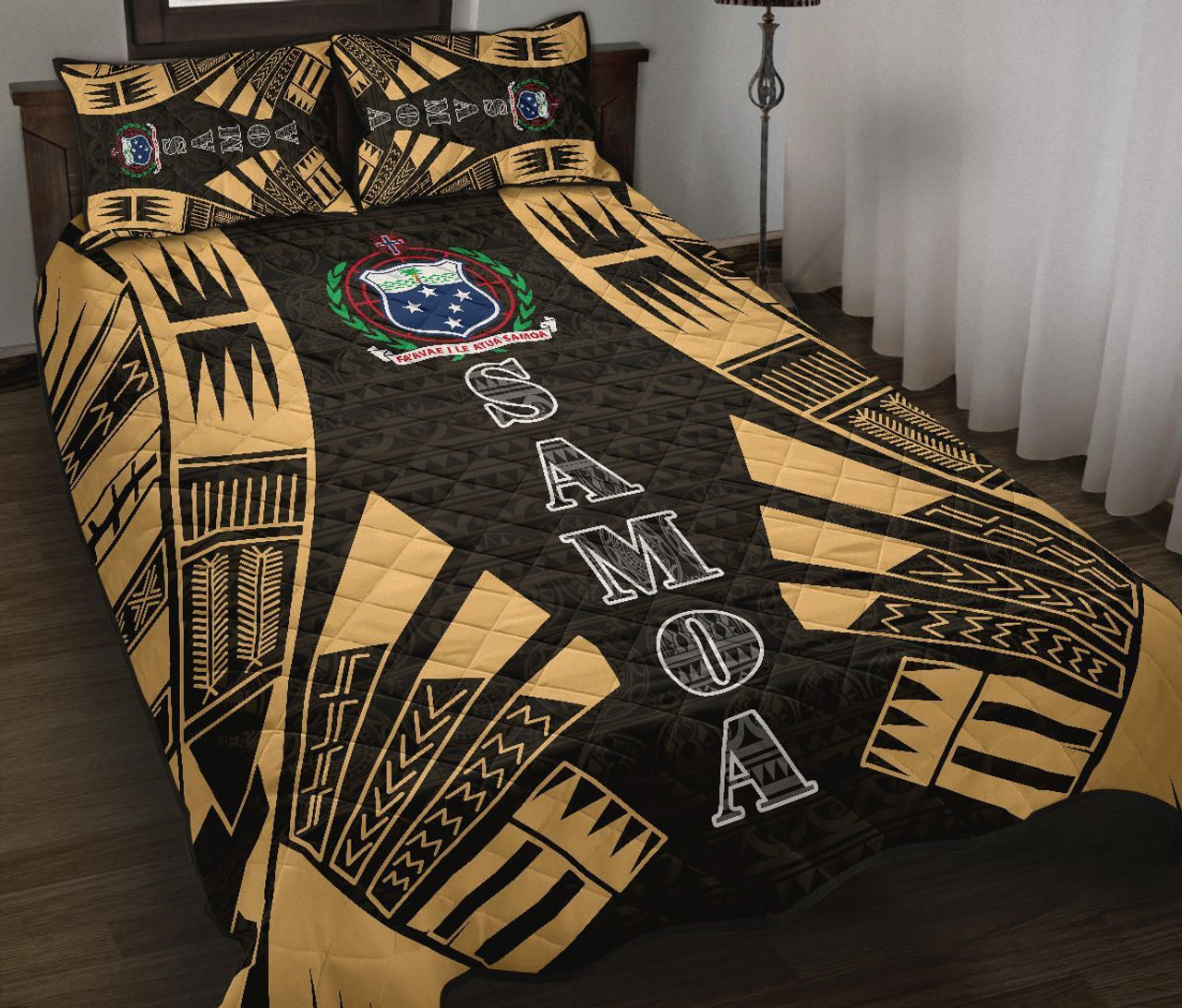 Samoa Quilt Bed Set - Samoa Coat Of Arms Polynesian Yellow Tattoo Style 2