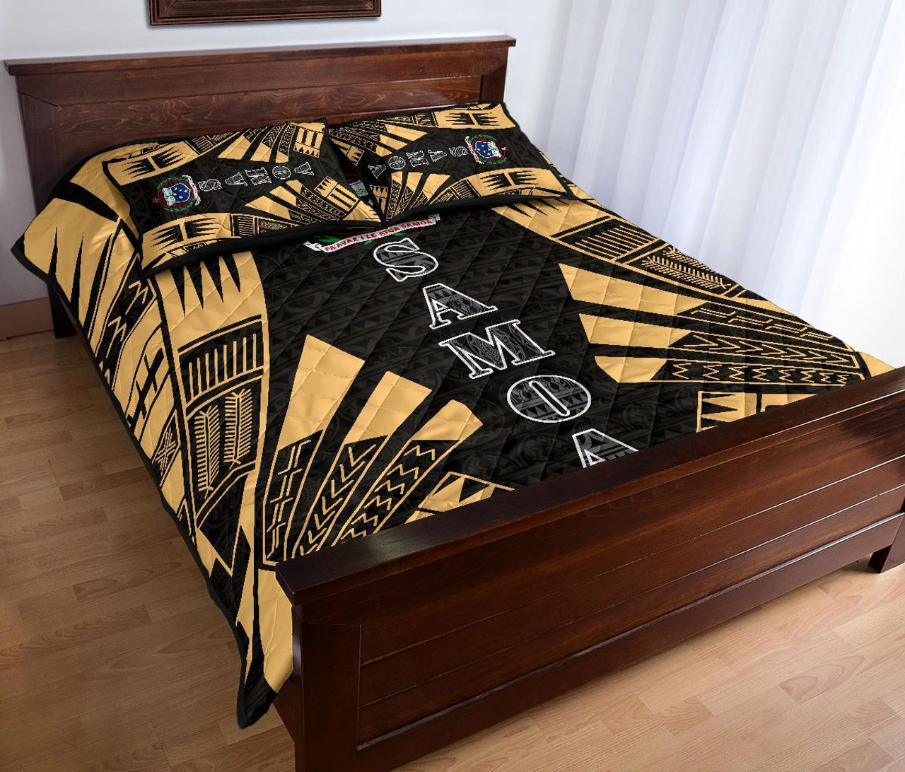 Samoa Quilt Bed Set - Samoa Coat Of Arms Polynesian Yellow Tattoo Style 4