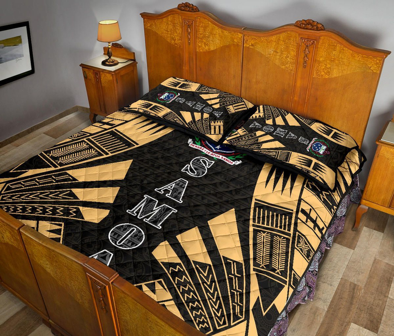 Samoa Quilt Bed Set - Samoa Coat Of Arms Polynesian Yellow Tattoo Style 5