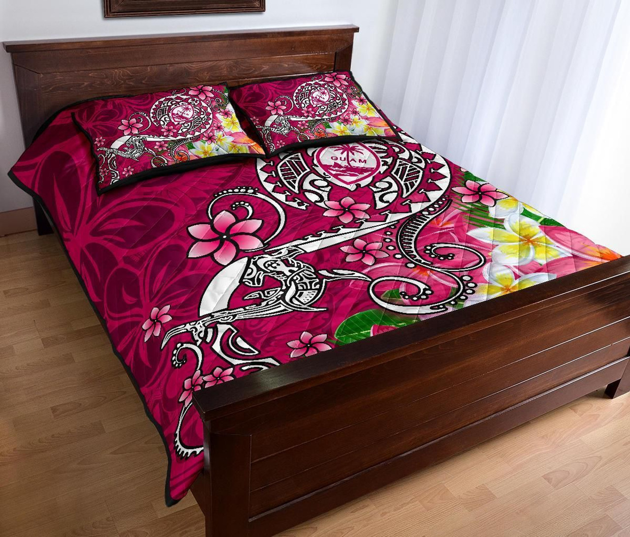 Guam Quilt Bed Set - Turtle Plumeria (Pink) 3