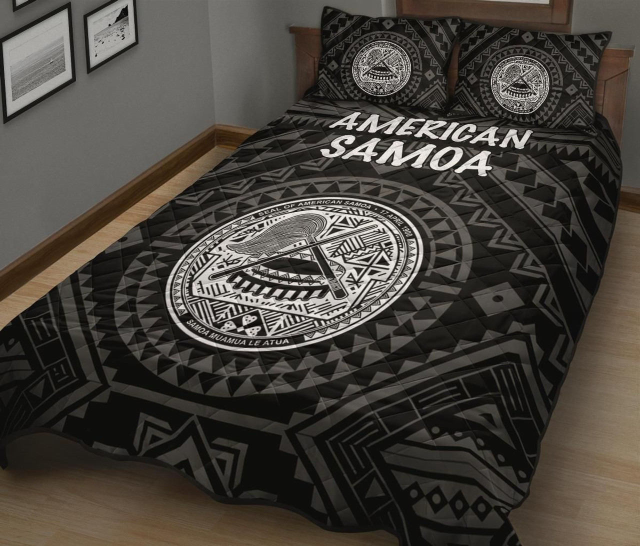 American Samoa Quilt Bed Set - Seal In Polynesian Tattoo Style ( Black) 2