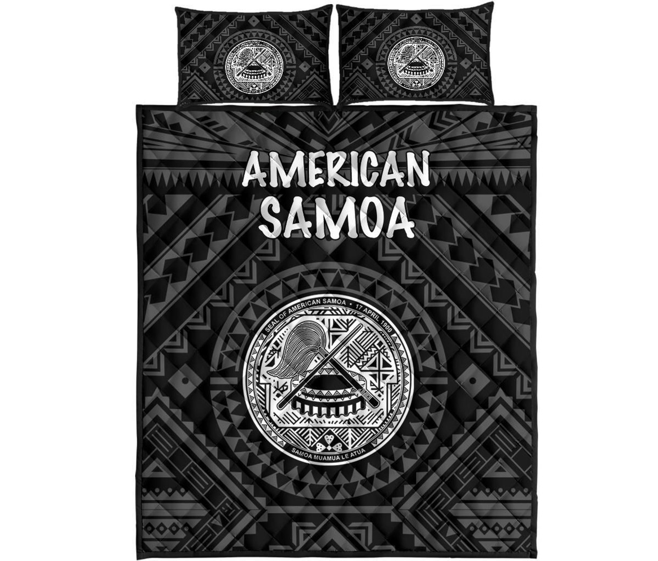 American Samoa Quilt Bed Set - Seal In Polynesian Tattoo Style ( Black) 5