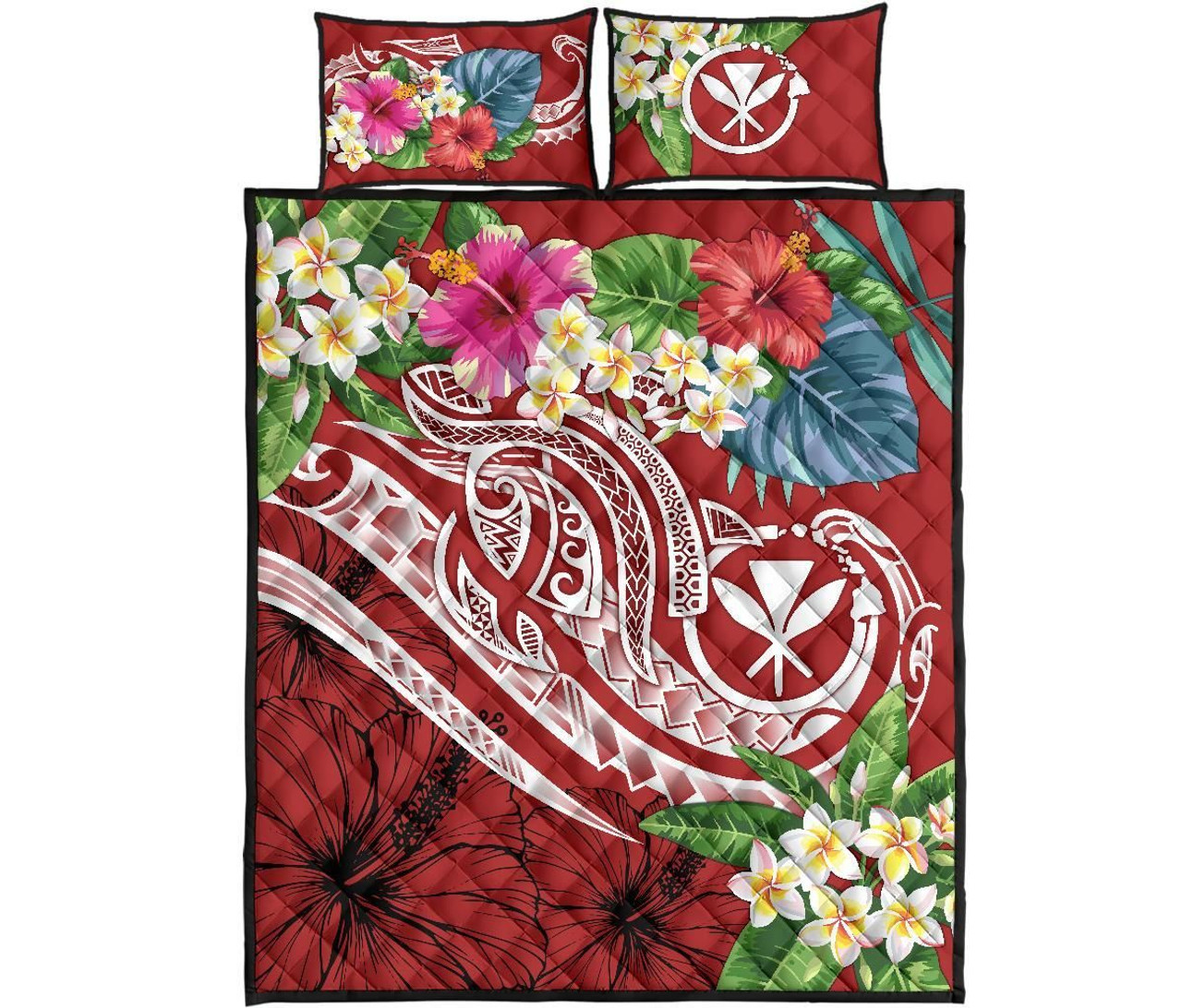 Polynesian Hawaii Kanaka Maoli Quilt Bed Set - Summer Plumeria (Red) 5