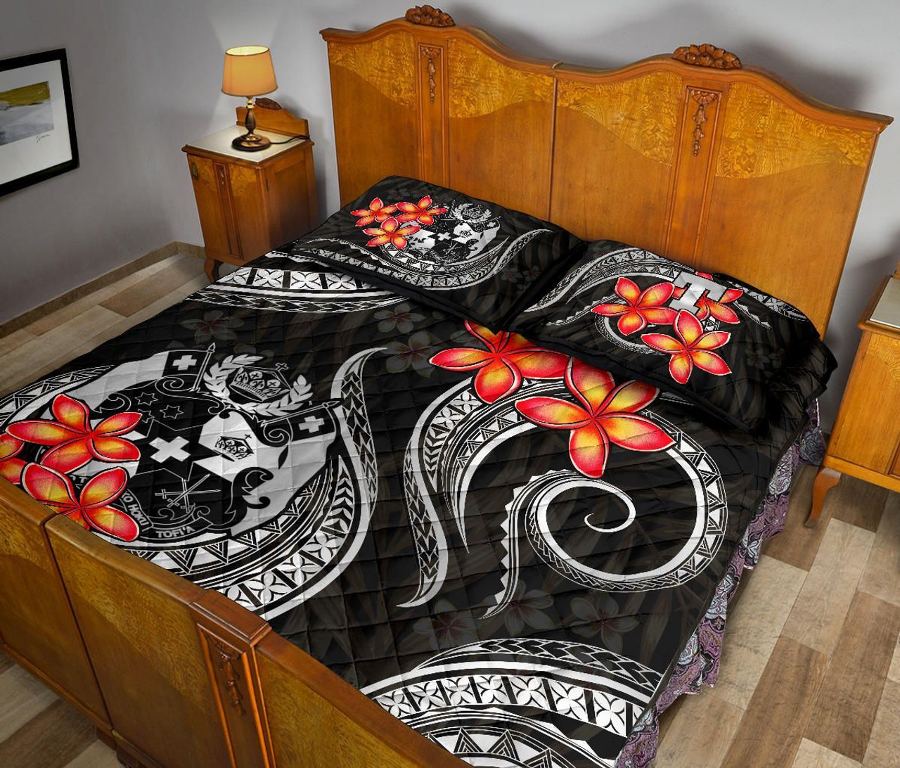 Tonga Polynesian Quilt Bed Set - White Plumeria 5