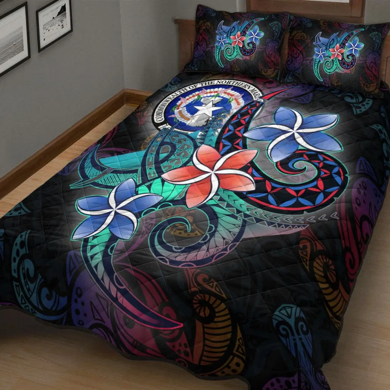 Northern Mariana Islands Quilt Bed Set - Plumeria Flowers Style 2