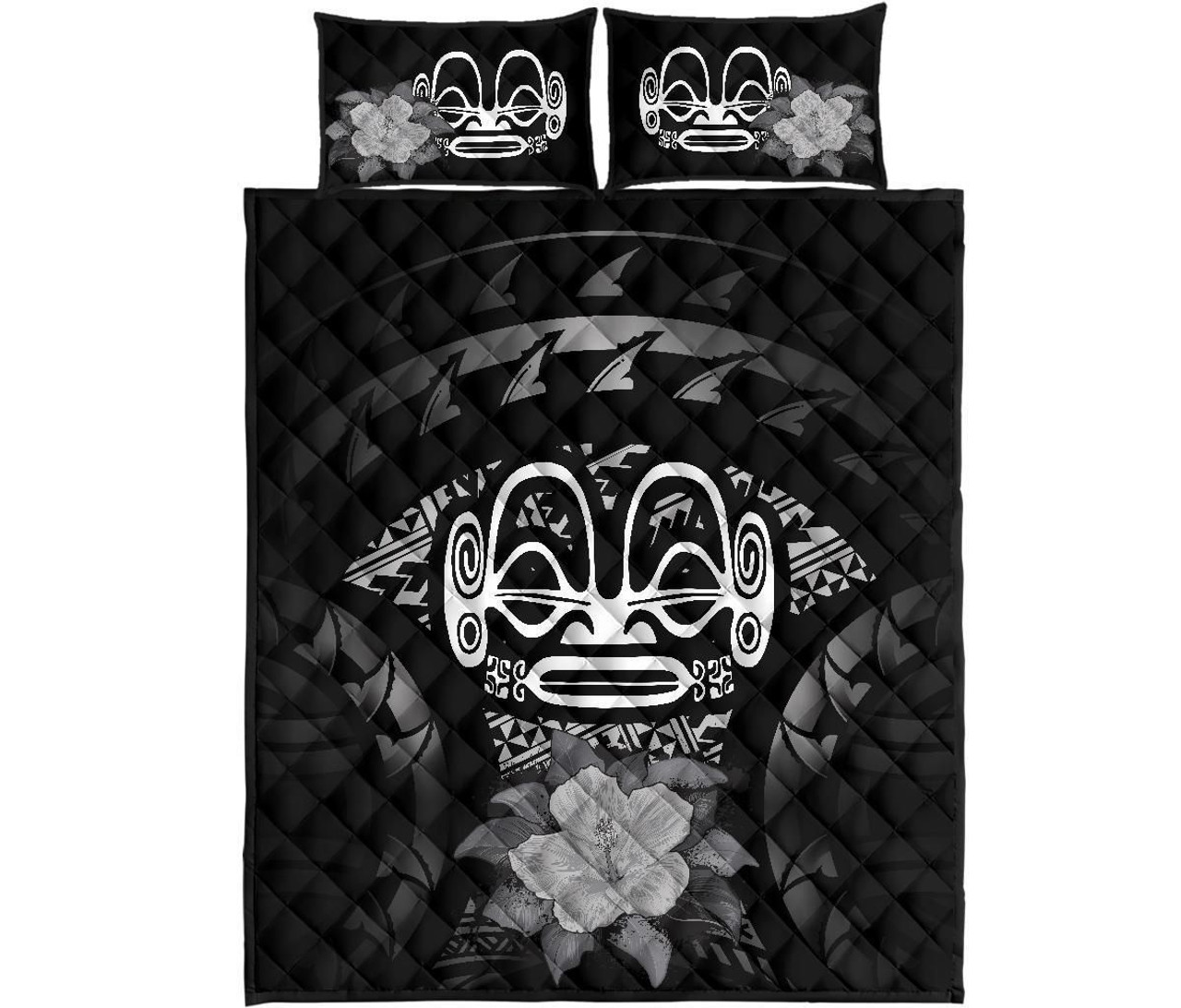 Marquesas Islands Polynesian Quilt Bed Set Hibiscus Gray 5