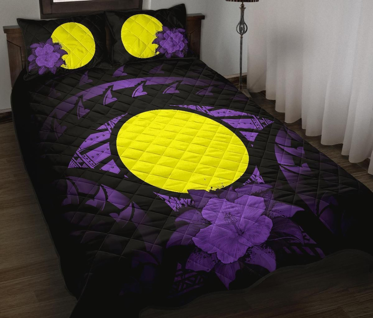 Palau Polynesian Quilt Bed Set Hibiscus Purple 1