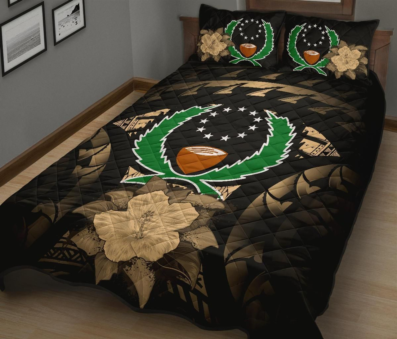 Pohnpei Polynesian Quilt Bed Set Hibiscus Gold 2