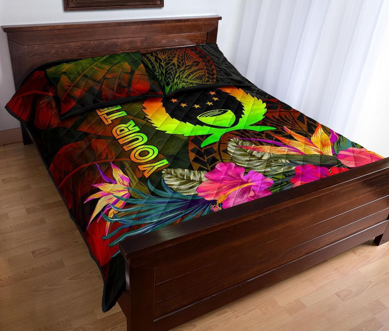 Pohnpei Polynesian Personalised Quilt Bed Set - Hibiscus and Banana Leaves 3