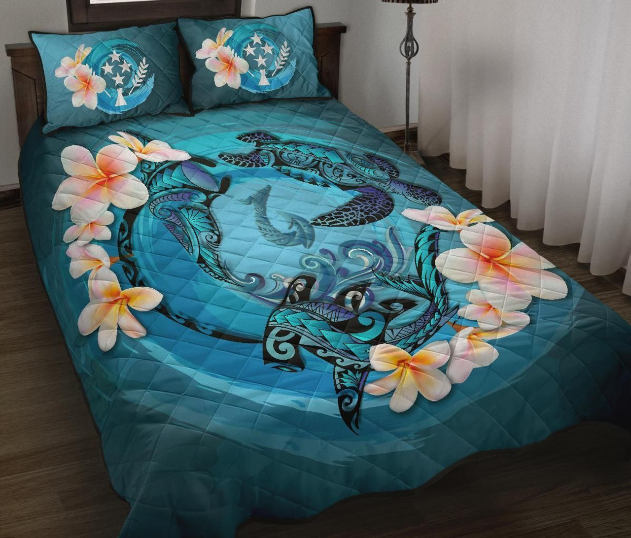 Kosrae Polynesian Quilt Bed Set - Blue Plumeria Animal Tattoo 1