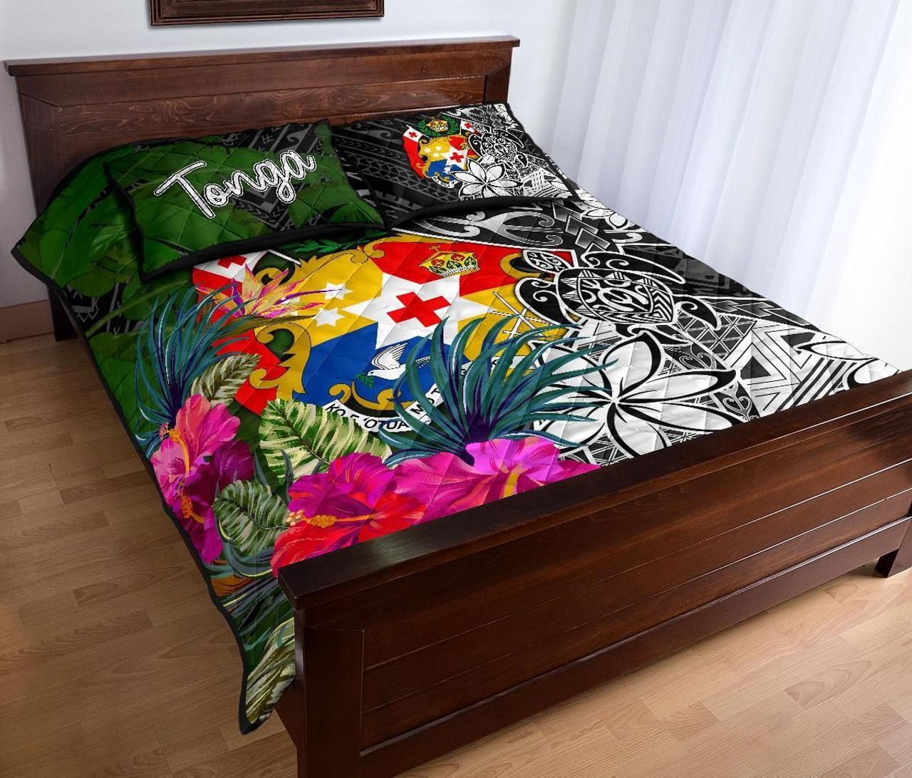 Tonga Quilt Bed Set - Turtle Plumeria Banana Leaf 3