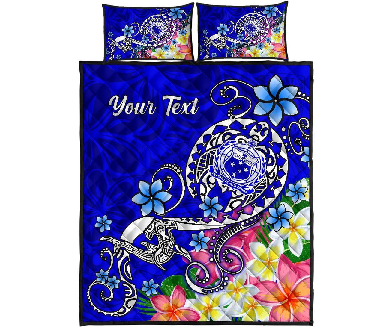 Samoa Custom Personalised Quilt Bed Set - Turtle Plumeria (Blue) 5