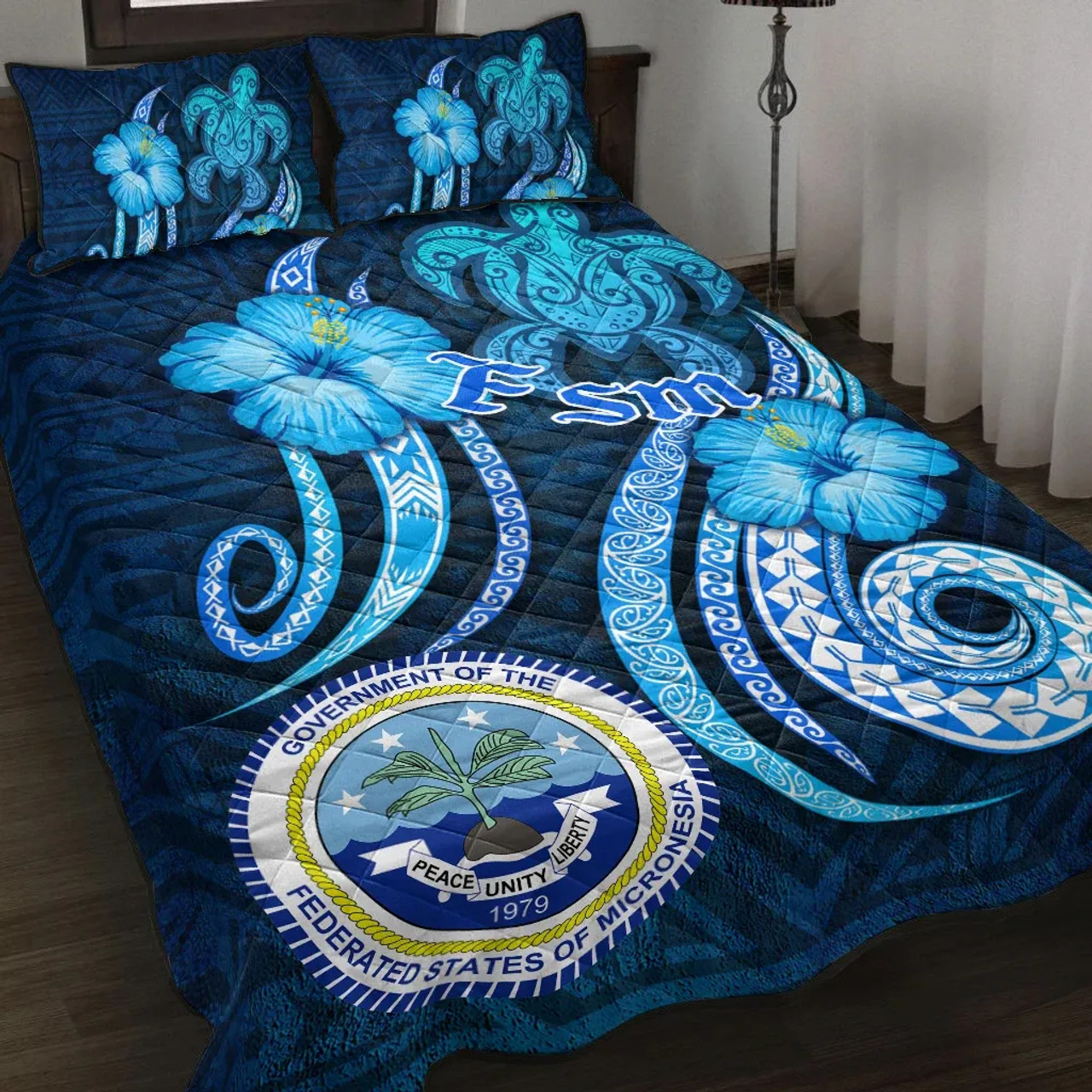 FSM Quilt Bed Set - Turtle and Tribal Tattoo Of Polynesian 1