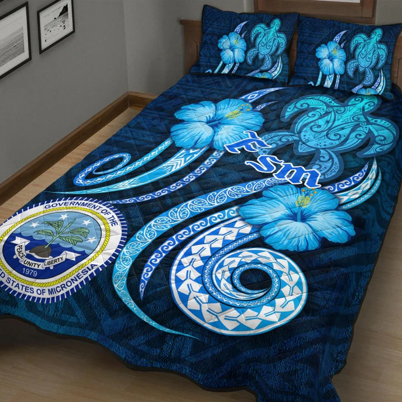 FSM Quilt Bed Set - Turtle and Tribal Tattoo Of Polynesian 2
