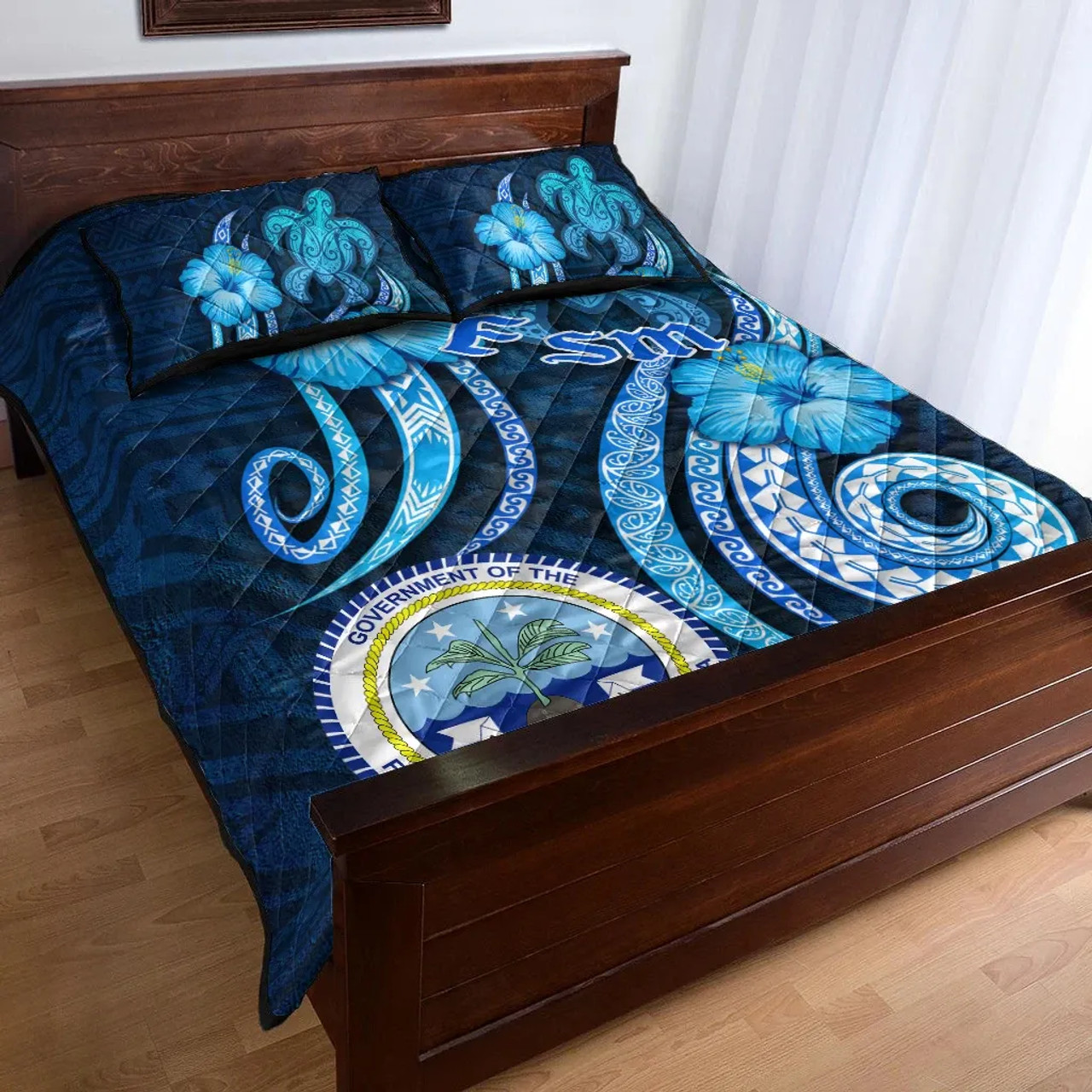 FSM Quilt Bed Set - Turtle and Tribal Tattoo Of Polynesian