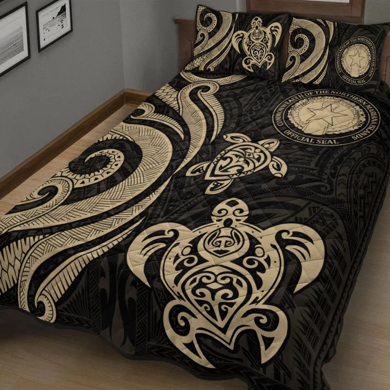 Northern Mariana Islands Quilt Bed Set - Gold Tentacle Turtle 3