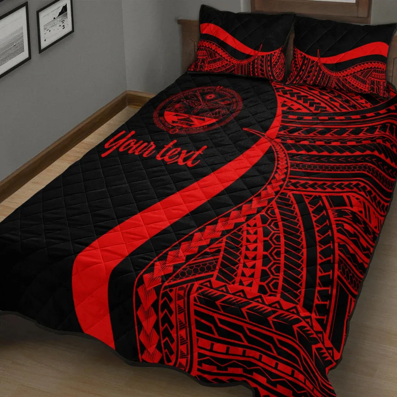 Marshall Islands Custom Personalised Quilt Bet Set - Red Polynesian Tentacle Tribal Pattern Crest 2