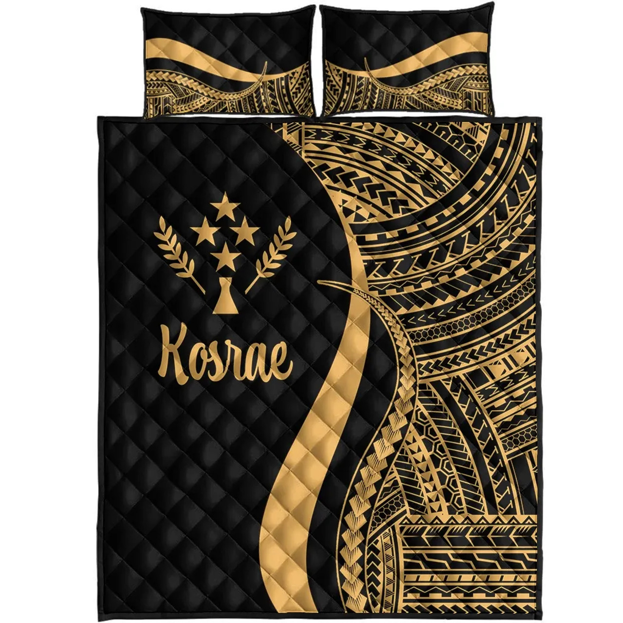 Kosrae Quilt Bet Set - Gold Polynesian Tentacle Tribal Pattern 5