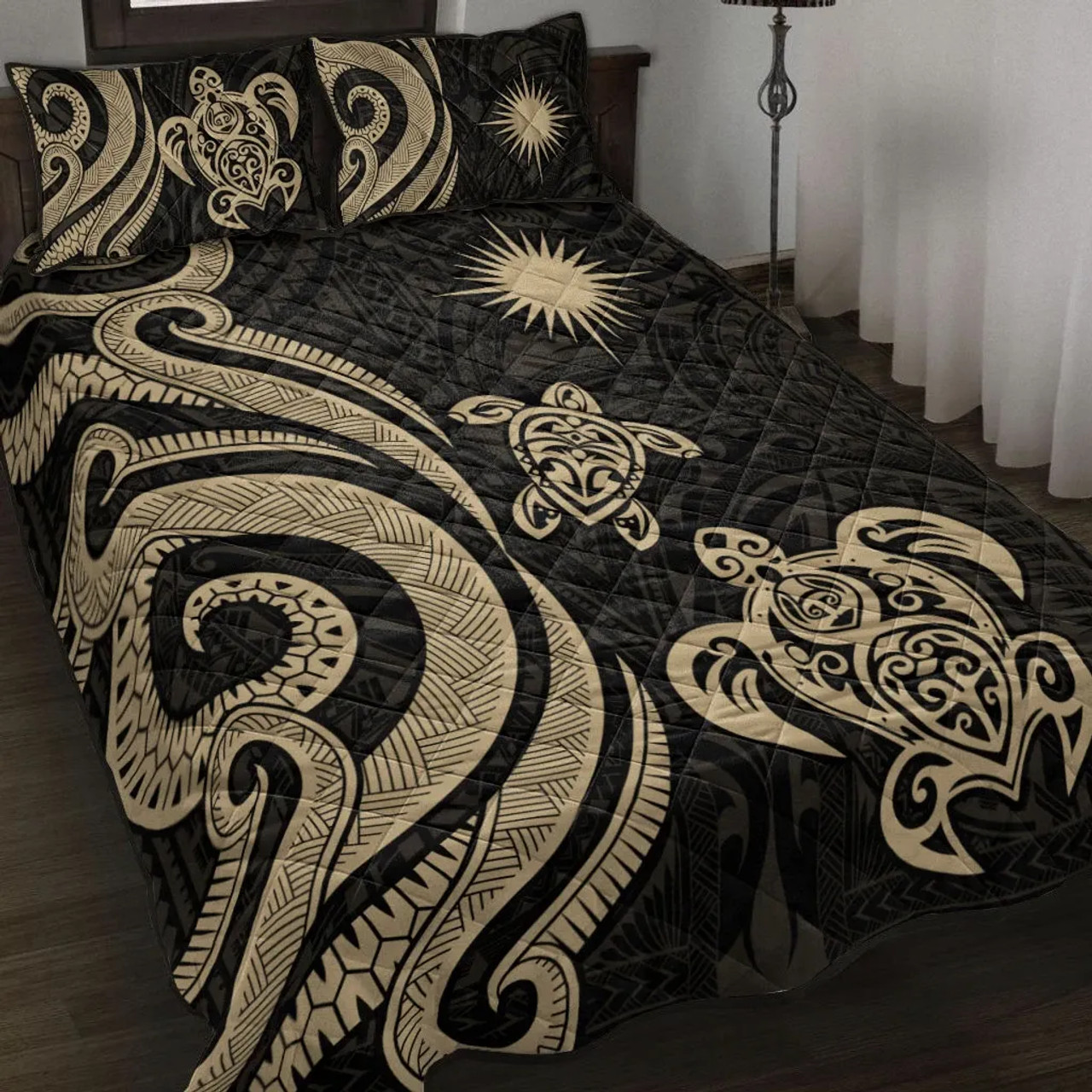 Marshall Islands Quilt Bed Set - Gold Tentacle Turtle 1