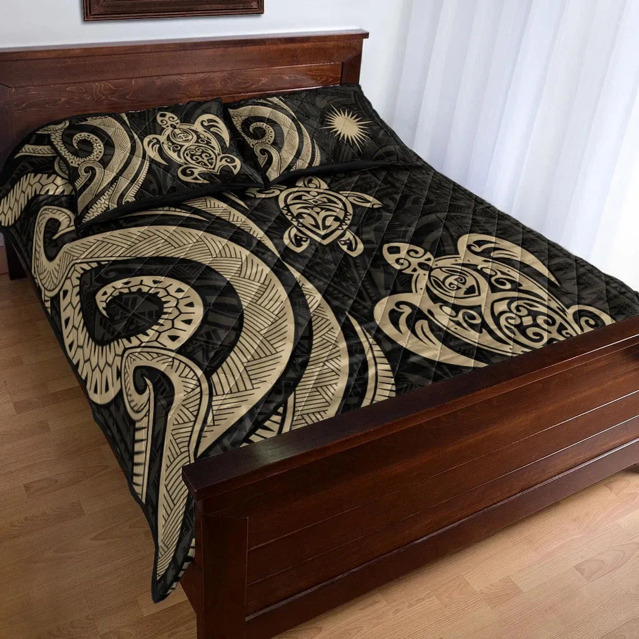 Marshall Islands Quilt Bed Set - Gold Tentacle Turtle 4