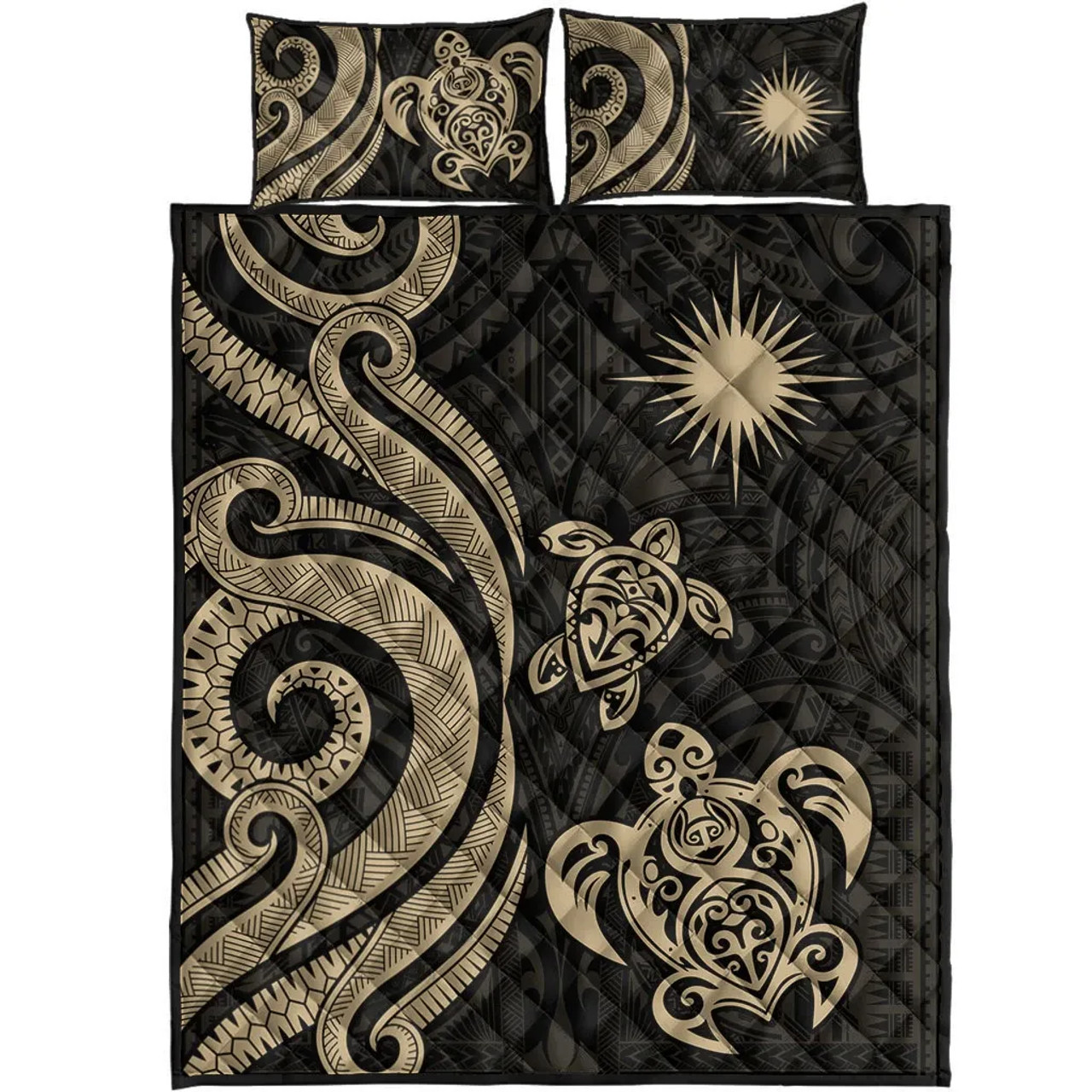 Marshall Islands Quilt Bed Set - Gold Tentacle Turtle 5