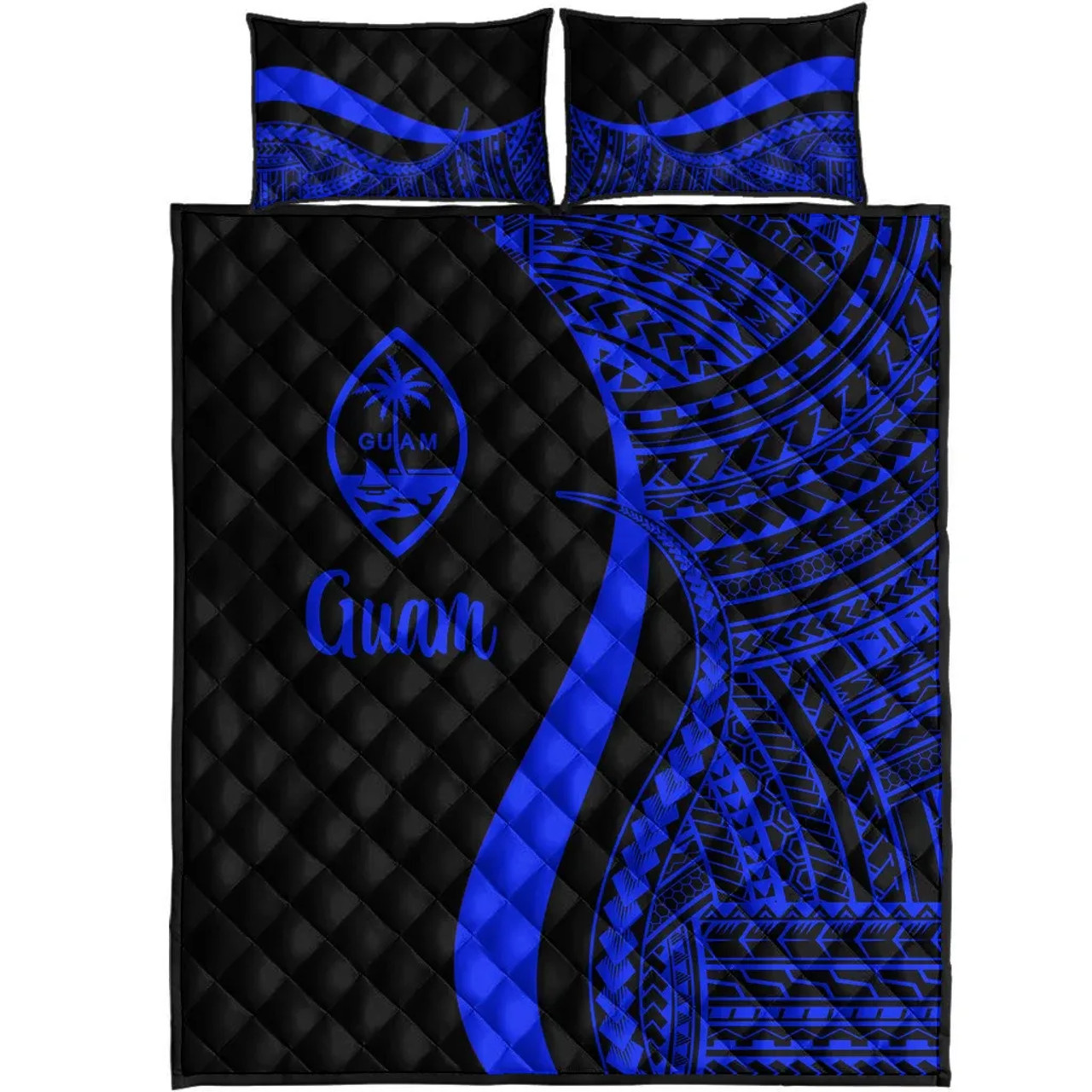 Guam Quilt Bet Set - Blue Polynesian Tentacle Tribal Pattern 5