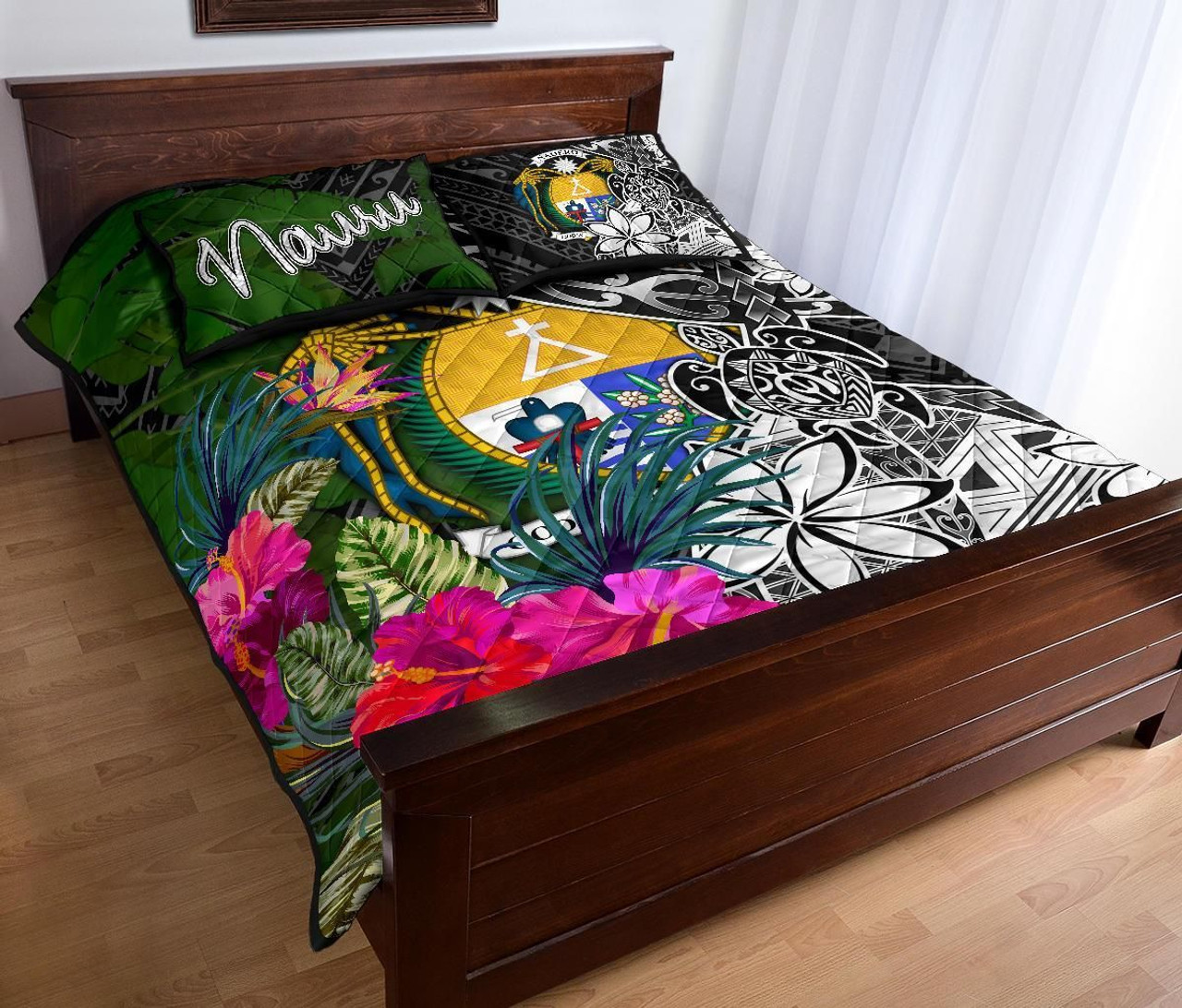 Nauru Quilt Bed Set - Turtle Plumeria Banana Leaf Crest 3