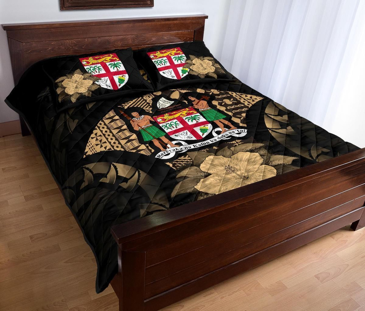 Fiji Polynesian Quilt Bed Set Hibiscus Gold 3