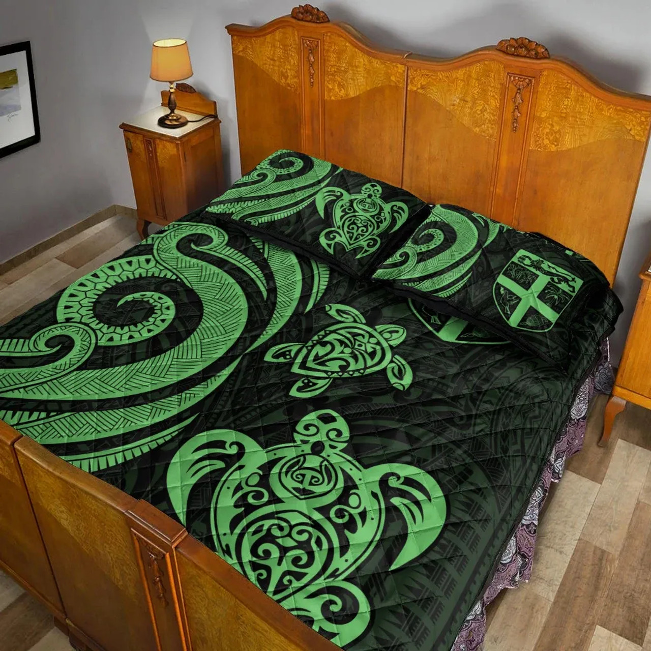 Fiji Quilt Bed Set - Green Tentacle Turtle 4