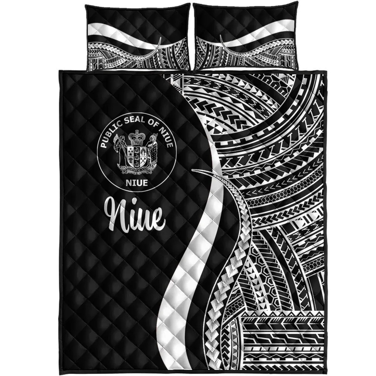 Niue Quilt Bet Set - White Polynesian Tentacle Tribal Pattern 5