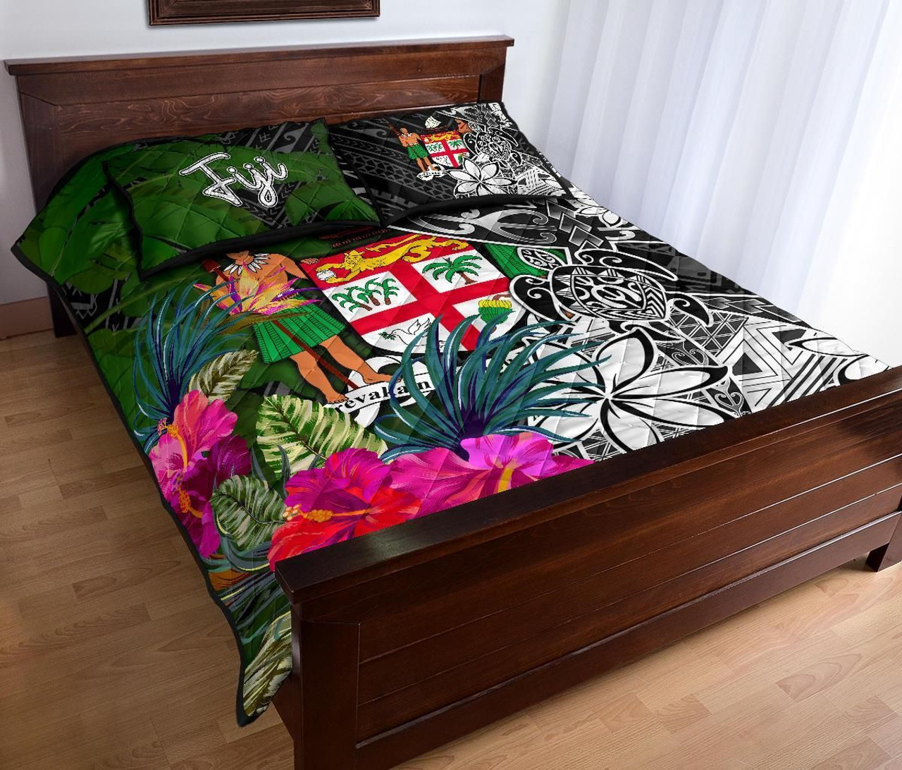 Fiji Quilt Bed Set - Turtle Plumeria Banana Leaf Crest 3
