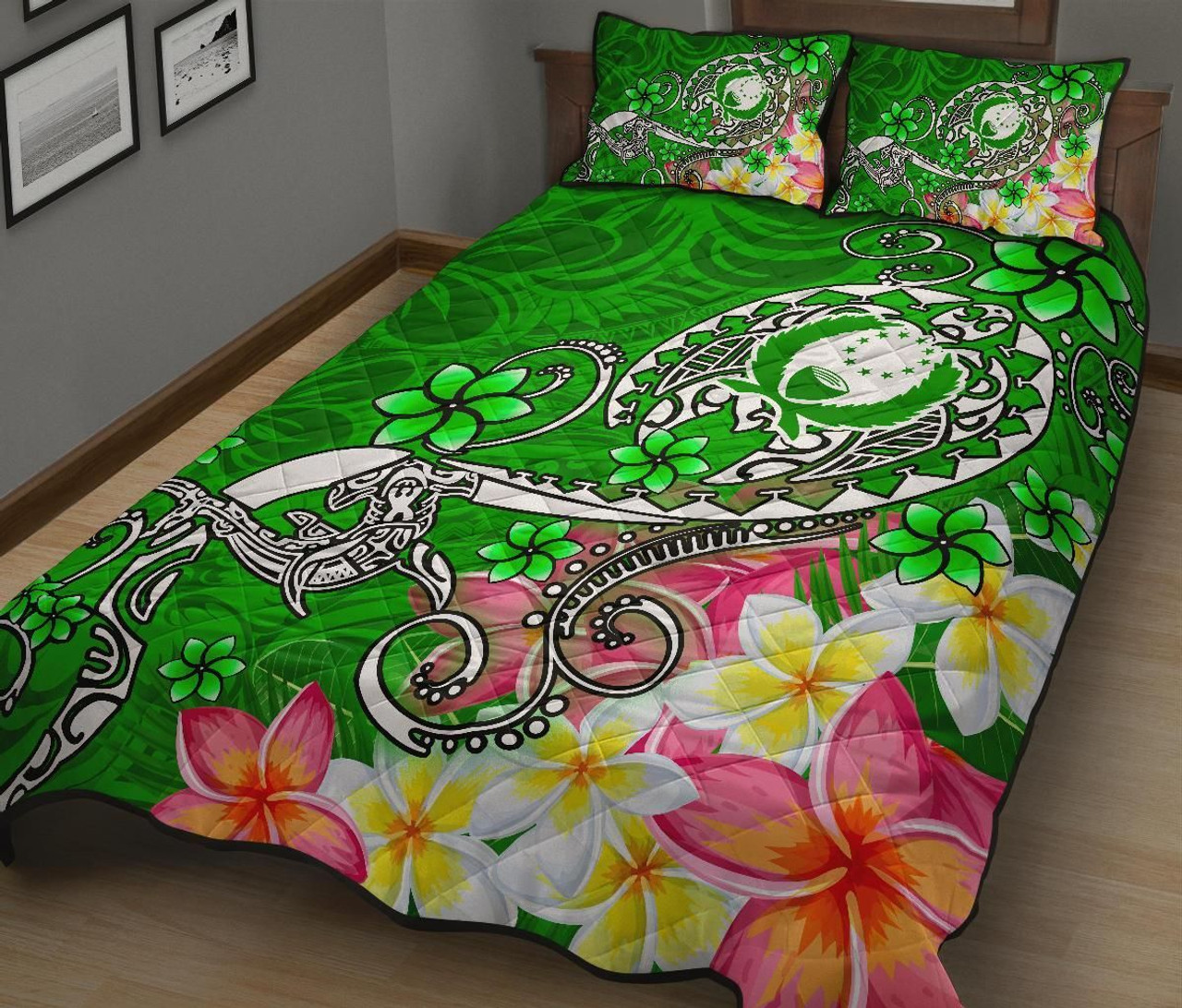 Pohnpei Quilt Bed Set - Turtle Plumeria (Green) 2