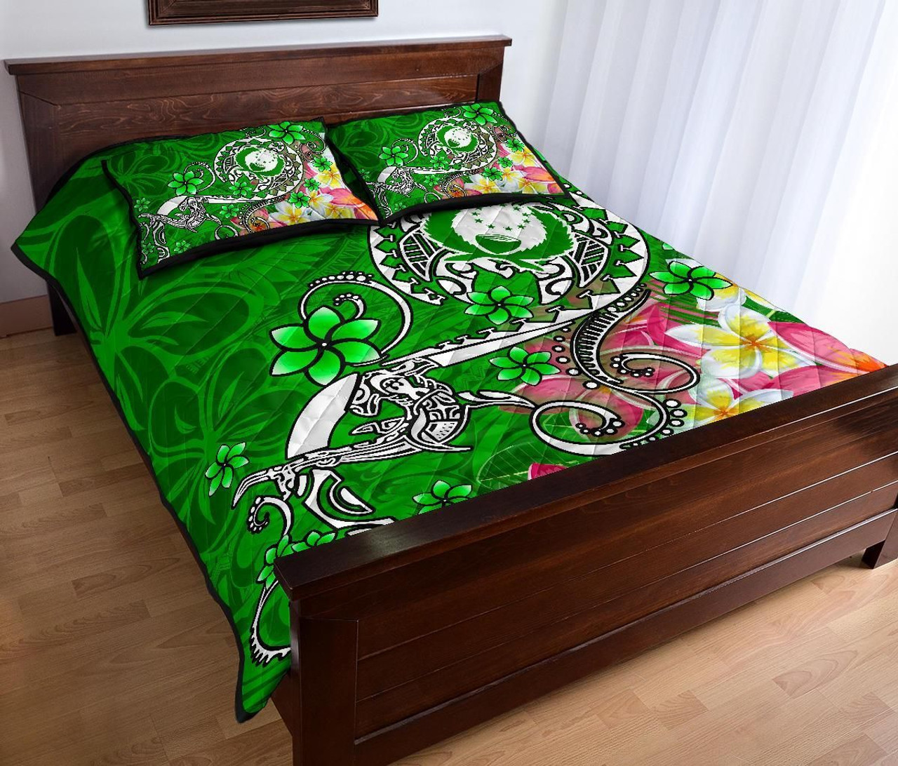 Pohnpei Quilt Bed Set - Turtle Plumeria (Green) 3