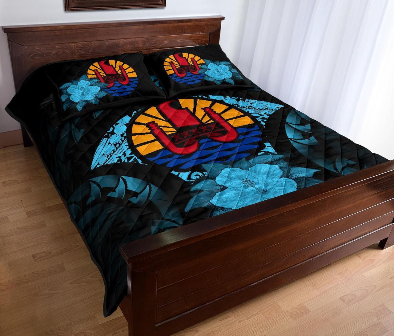 Tahiti Polynesian Quilt Bed Set Hibiscus Blue 3