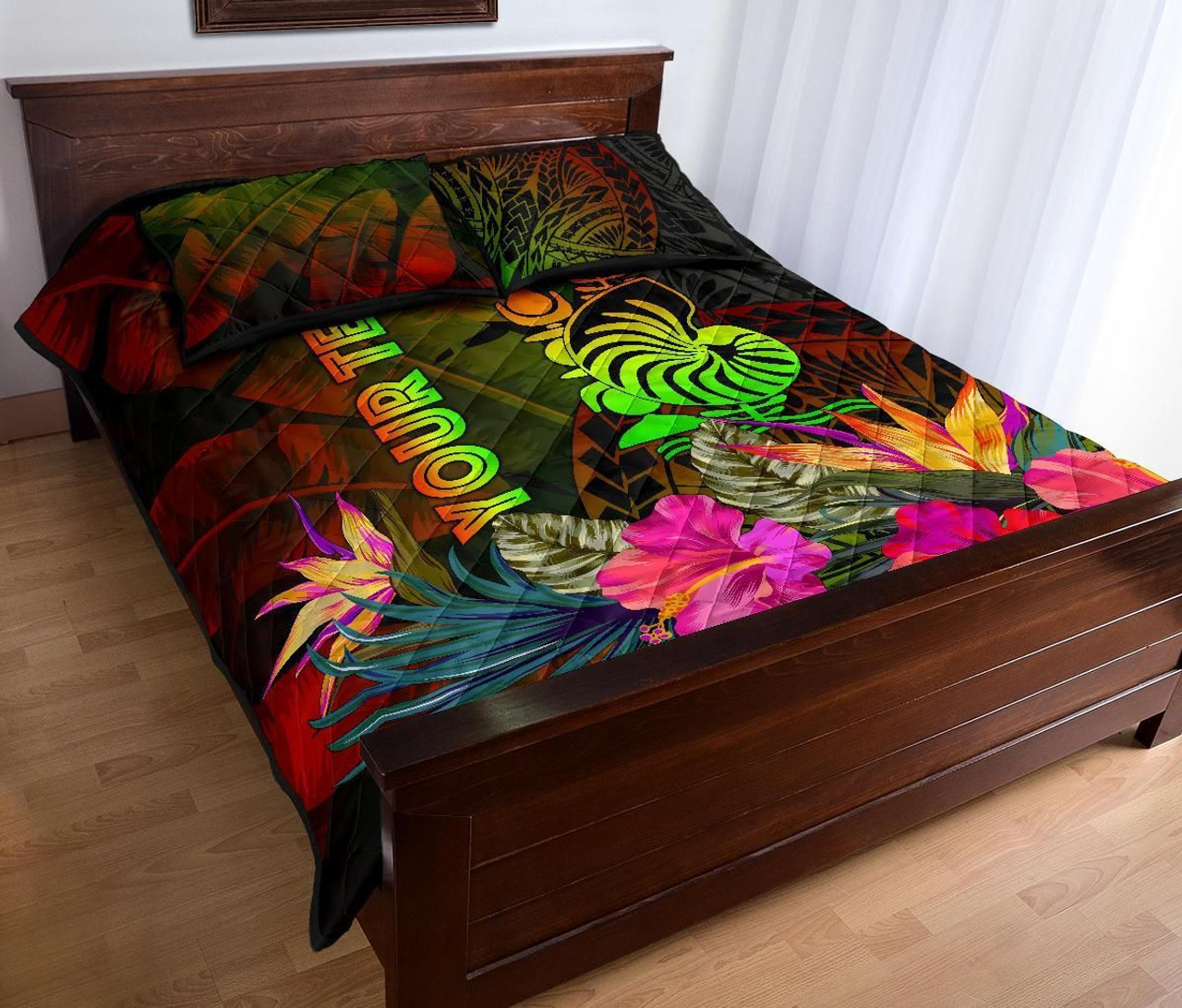 New Caledonia Polynesian Personalised Quilt Bed Set - Hibiscus and Banana Leaves 3