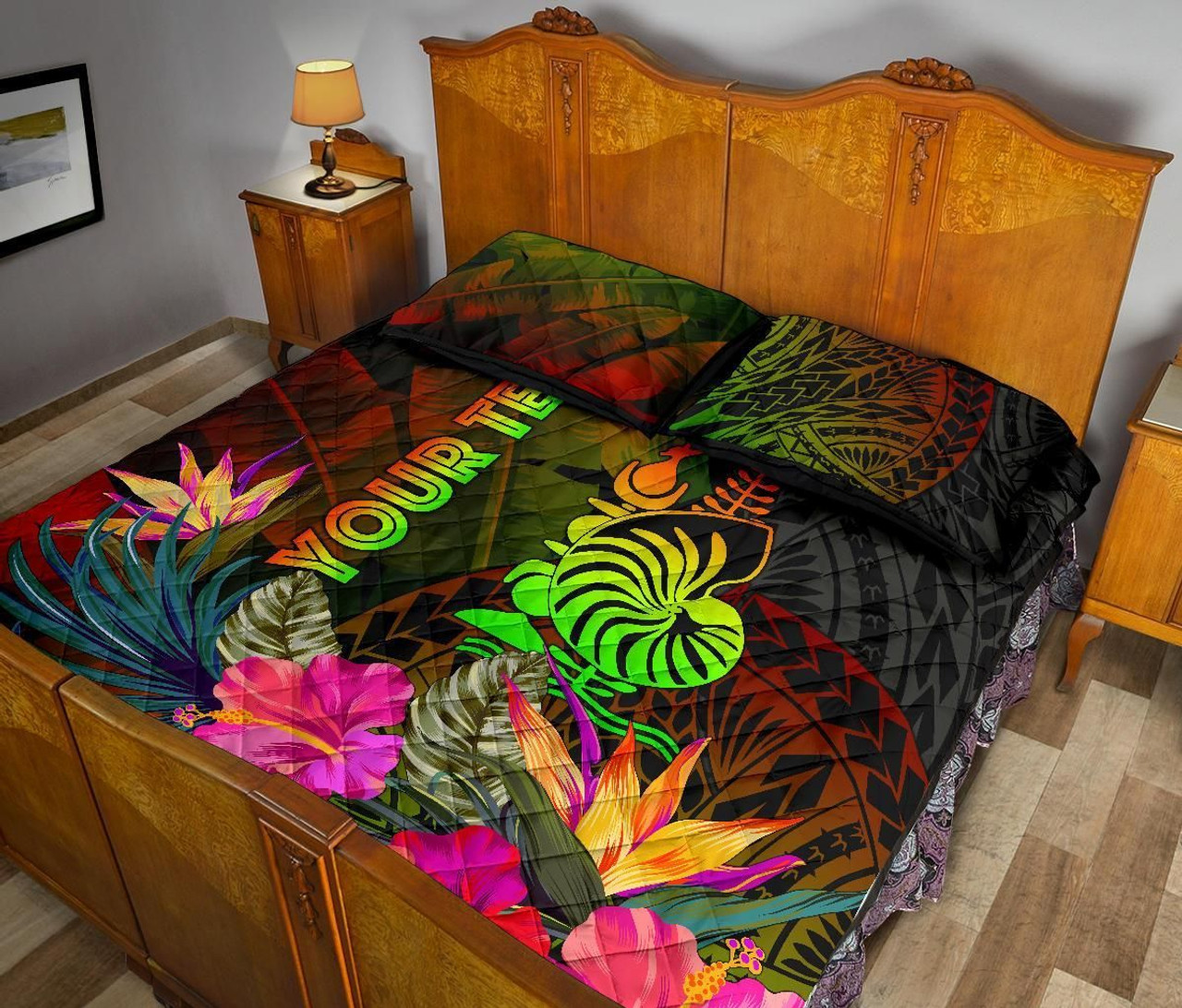 New Caledonia Polynesian Personalised Quilt Bed Set - Hibiscus and Banana Leaves 4