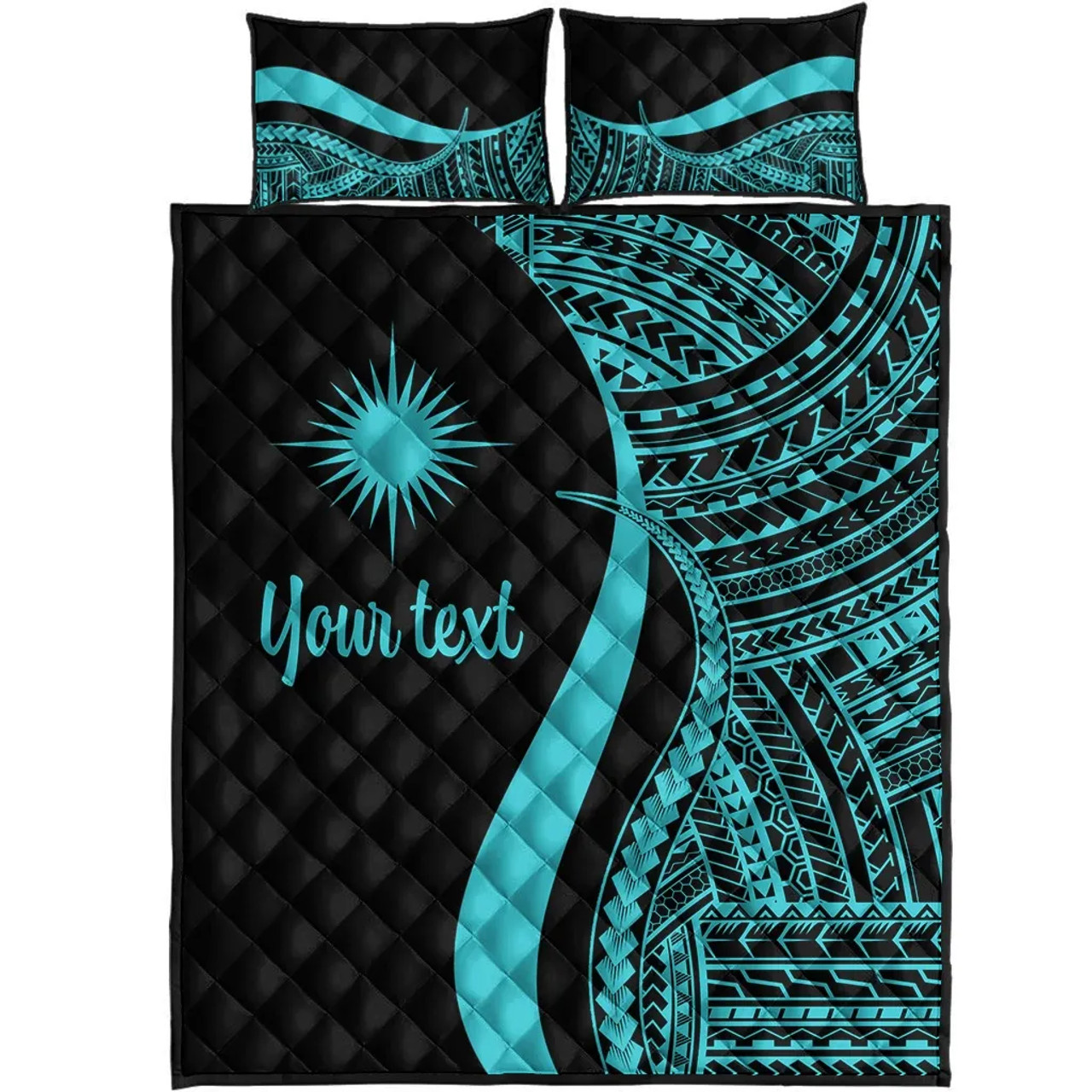 Marshall Islands Custom Personalised Quilt Bet Set - Turquoise Polynesian Tentacle Tribal Pattern 5