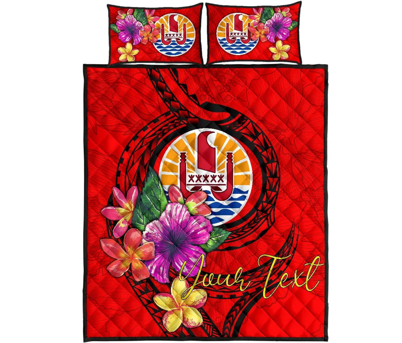 Tahiti Polynesian Custom Personalised Quilt Bed Set - Floral With Seal Red 5