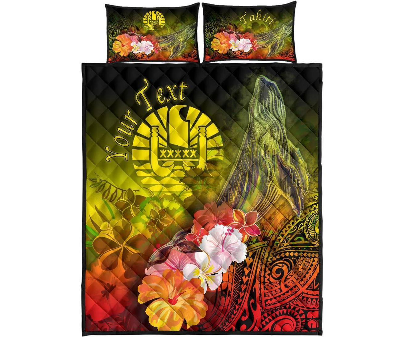 Tahiti Custom Personalised Quilt Bed Set - Humpback Whale with Tropical Flowers (Yellow) 5