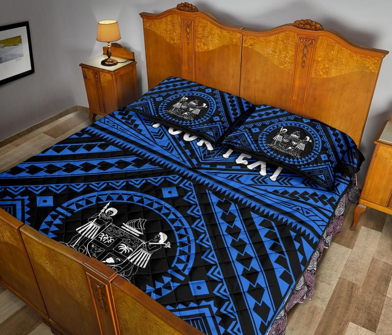 Fiji Personalised Quilt Bed Set - Fiji Seal With Polynesian Tattoo Style ( Blue) 4