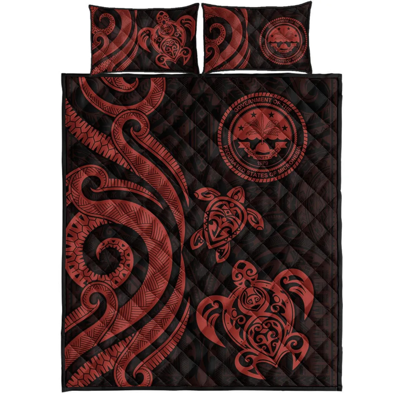 Federated States of Micronesia Quilt Bed Set - Red Tentacle Turtle 5