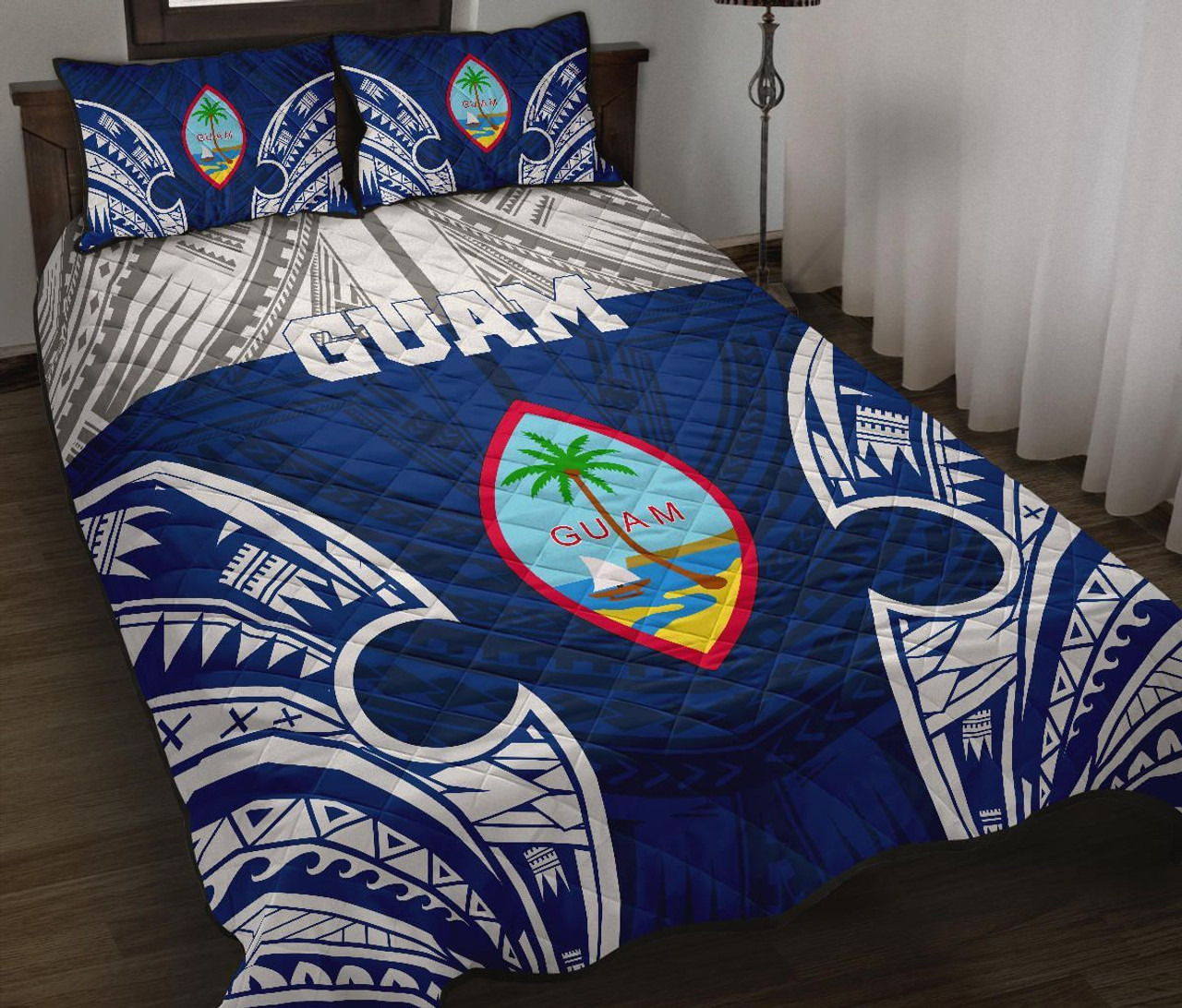 Guam Polynesian Quilt Bed Set - Pattern With Seal Blue Version 2